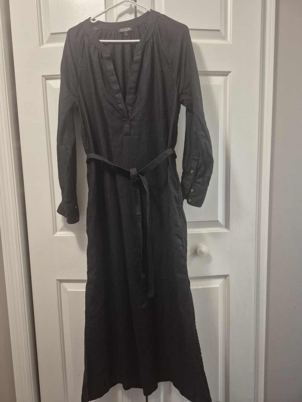J. Crew Black Long Sleeve Belted Maxi Dress MED